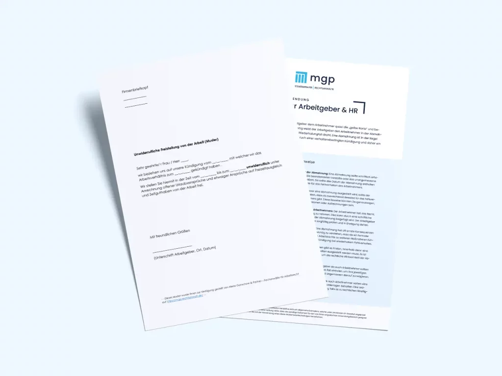 Unwiderrufliche Freistellung von der Arbeit (Muster) als PDF und Worddokument mit weiteren Infos